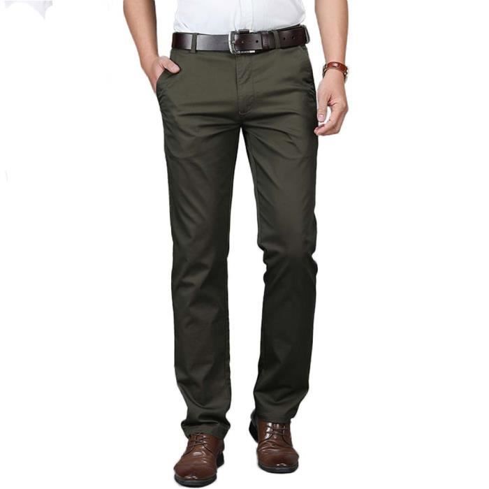 Homme Pantalon Chino Droite Infroissable Pantalon Élégant Business Sans Repassage Couleur Unie - Vert militaire