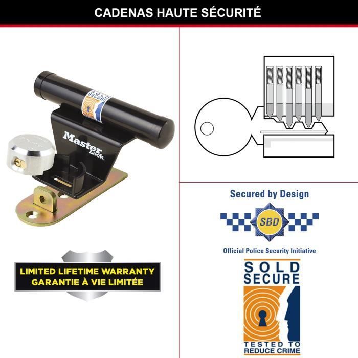 Dispositivo antifurto per porte da garage basculanti - MASTER LOCK - Barra di sicurezza in acciaio - Cilindro a 6 perni