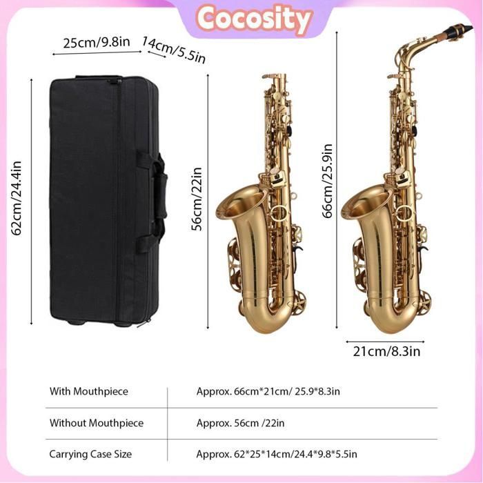 Saxofón alto EB, latón lacado en oro, saxofón en Mi bemol, tipo 875, con accesorios para diversos tipos de música.