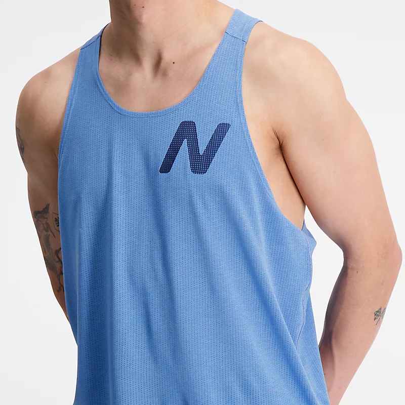Camiseta regata masculina estampada para corrida - AZUL MESCLA TRADICIONAL