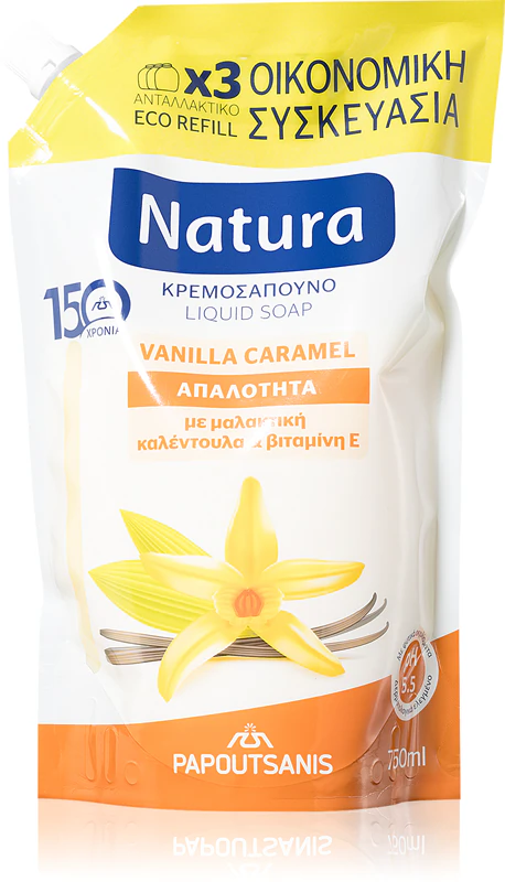 PAPOUTSANIS Natura Vanille Karamel vloeibare zeep navulling