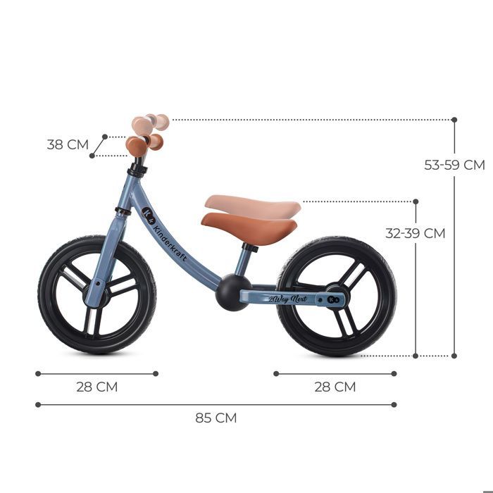 Draisienne Bébé Kinderkraft 2WAY NEXT, Cadre Bas, Roues en Mousse, Selle Réglable, Légère et Ergonomique, Montage Facile, Bleu