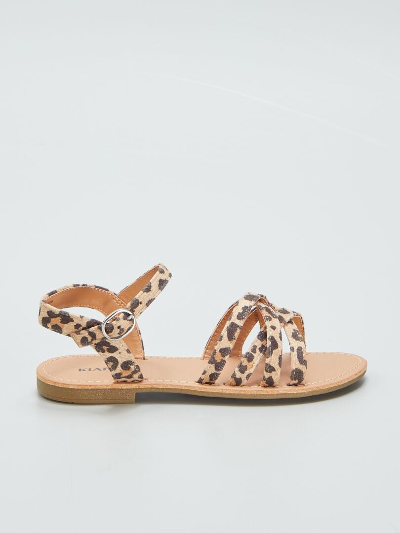 Sandalen met gekruiste bandjes - Luipaardprint - BRUIN