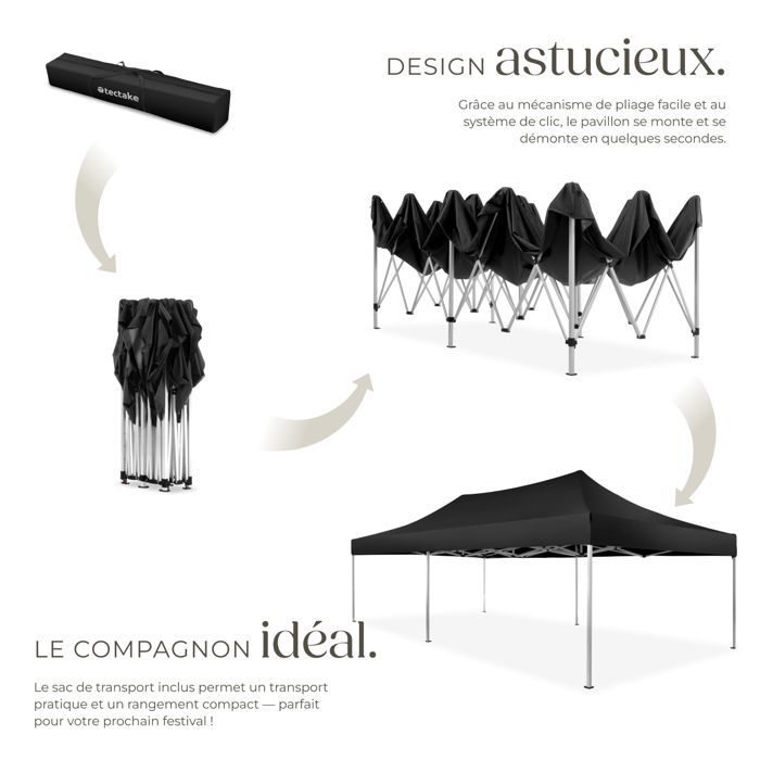 Padiglione da giardino - TECTAKE - VIOLA Gazebo pieghevole e regolabile in alluminio 6 x 3 m con 4 protezioni laterali - Nero