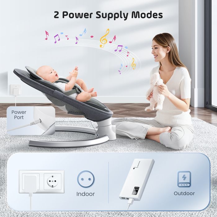 Sdraietta elettrica per neonati TTLIFE, controllabile tramite app e telecomando, adatta dalla nascita fino a 9 kg, con 5 livelli di vibrazione e timer.