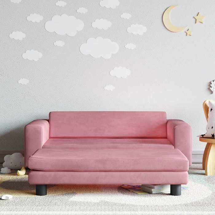 Divano per bambini vidaXL con poggiapiedi, rosa, 100x50x30 cm, velluto, 3196410