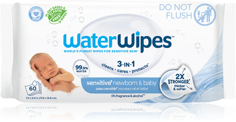 Lenços umedecidos WaterWipes Baby, suaves e ideais para bebês.