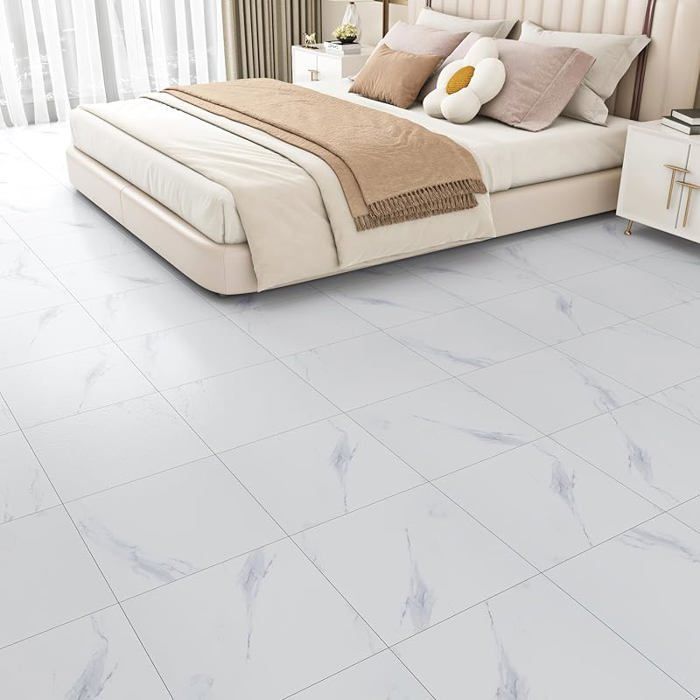 ReWallpaper Self-Adhesive PVC Floor Tiles, White Marble, 30cm x 30cm, Lino Floor Tiles, Self-Adhesive, for Bathroom and Kitchen, Waterproof, White Marble 3