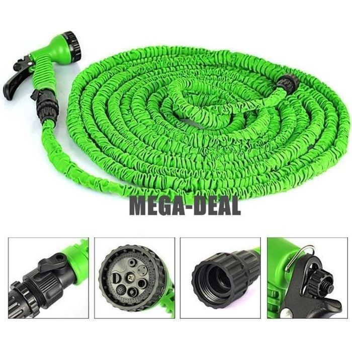 Tuyau d'arrosage extensible rétractable avec pistolet 7 fonctions -60m