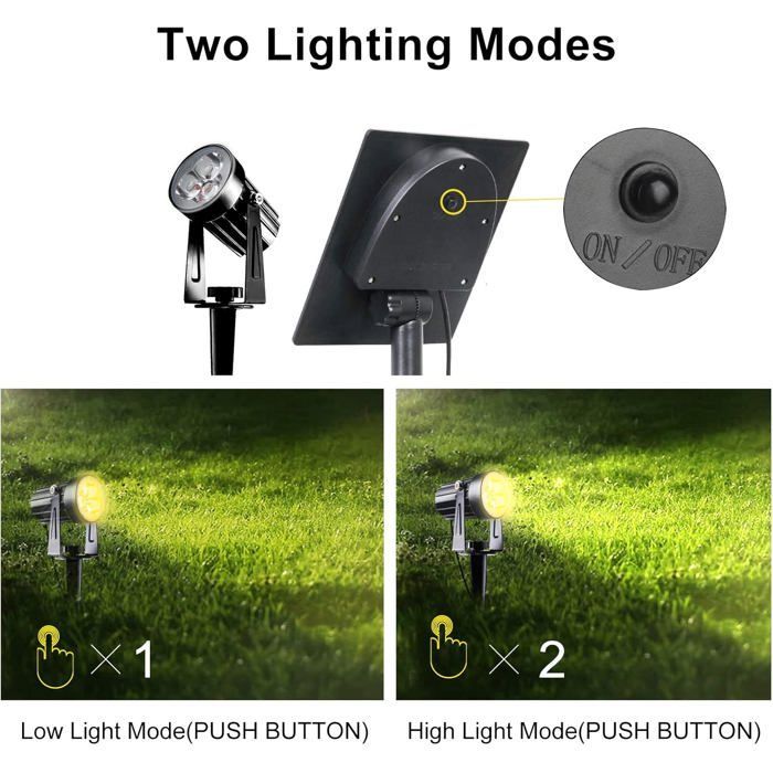 Conjunto de 4 holofotes solares, luzes solares para jardim, luzes solares externas à prova d'água, refletores solares LED de 3000K com cabo de 12 m.