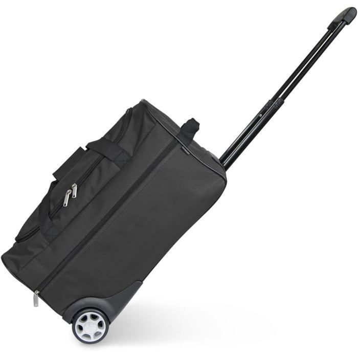 Sac de Voyage Trolley Noir - Sac à roulettes, canne télescopique, compartiment spacieux, poche zippée, idéal week-end