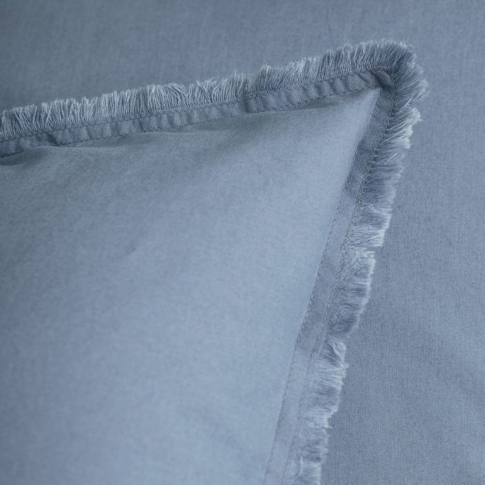 Juego de ropa de cama doble lisa con fundas de almohada con flecos, 100% algodón - MATT & ROSE - ALGODÓN LAVADO - Azul tormenta - 240x220+2x65x65 cm