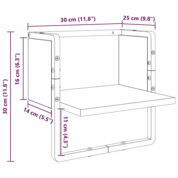 MOT14242 - Estante de pared, roble negro, 30 x 25 x 30 cm, madera de ingeniería