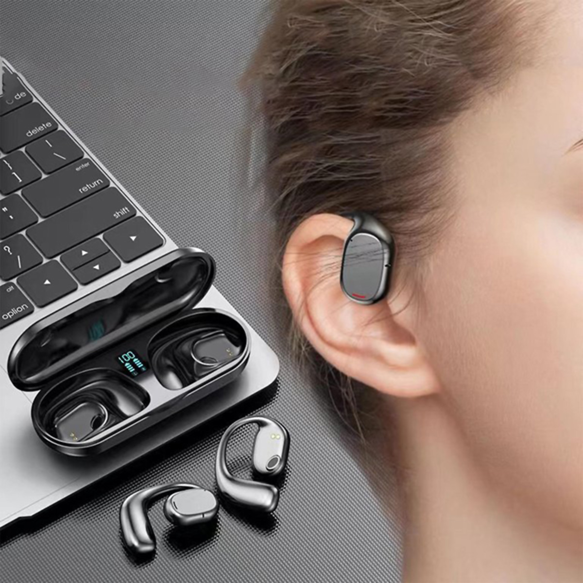 Slušalke Klack Bluetooth 5.3 s kostno prevodnostjo in polnilnim etuijem