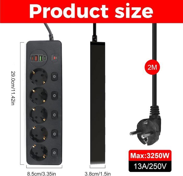 Multipr Electrique,Bloc Multipr ,Multipr Parasurtenseur,5 Pr S Outlet+4 Ports Usb,Pr Multi Parasurtenseur Parafoudre Et Surtension