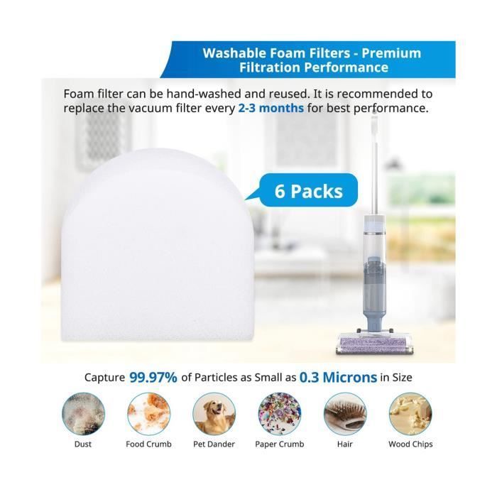 Cepillo principal y filtro de espuma de repuesto compatibles con Shark WD100/WD101/WD200/WD201