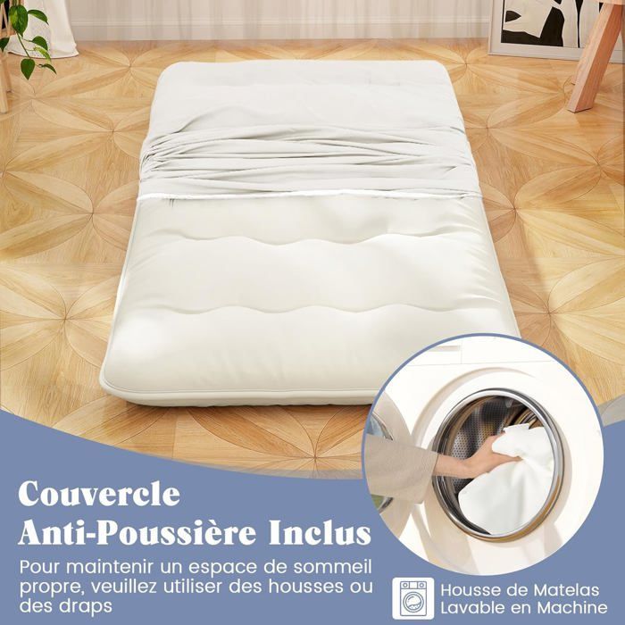 GOPLUS Matelas Futon Japonais 1 Personnes 90x200CM-Lit de Couchage Enroulable de Sol et Portable avec Sac de Transport Beige