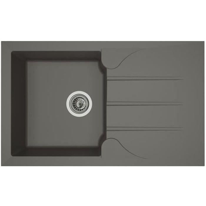 Fregadero de cocina empotrable STRADOUR Aloa de 1 cubeta + 1 escurridor - Resina - 81 x 50 cm - Gris hormigón