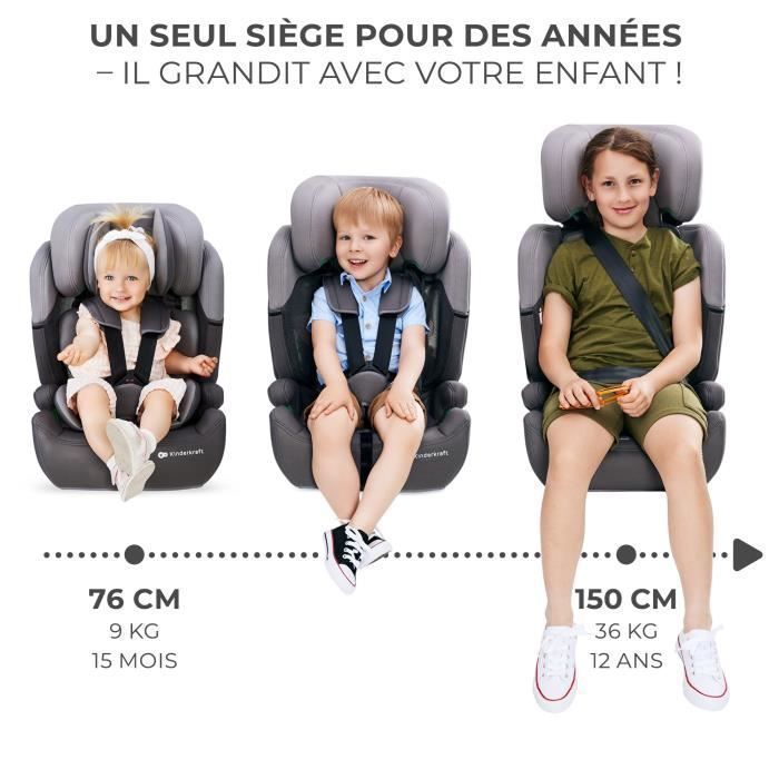 Silla de coche Kinderkraft COMFORT UP I-SIZE, 76–150 cm, de 15 meses a 12 años, reposacabezas ajustable, fácil instalación, gris.