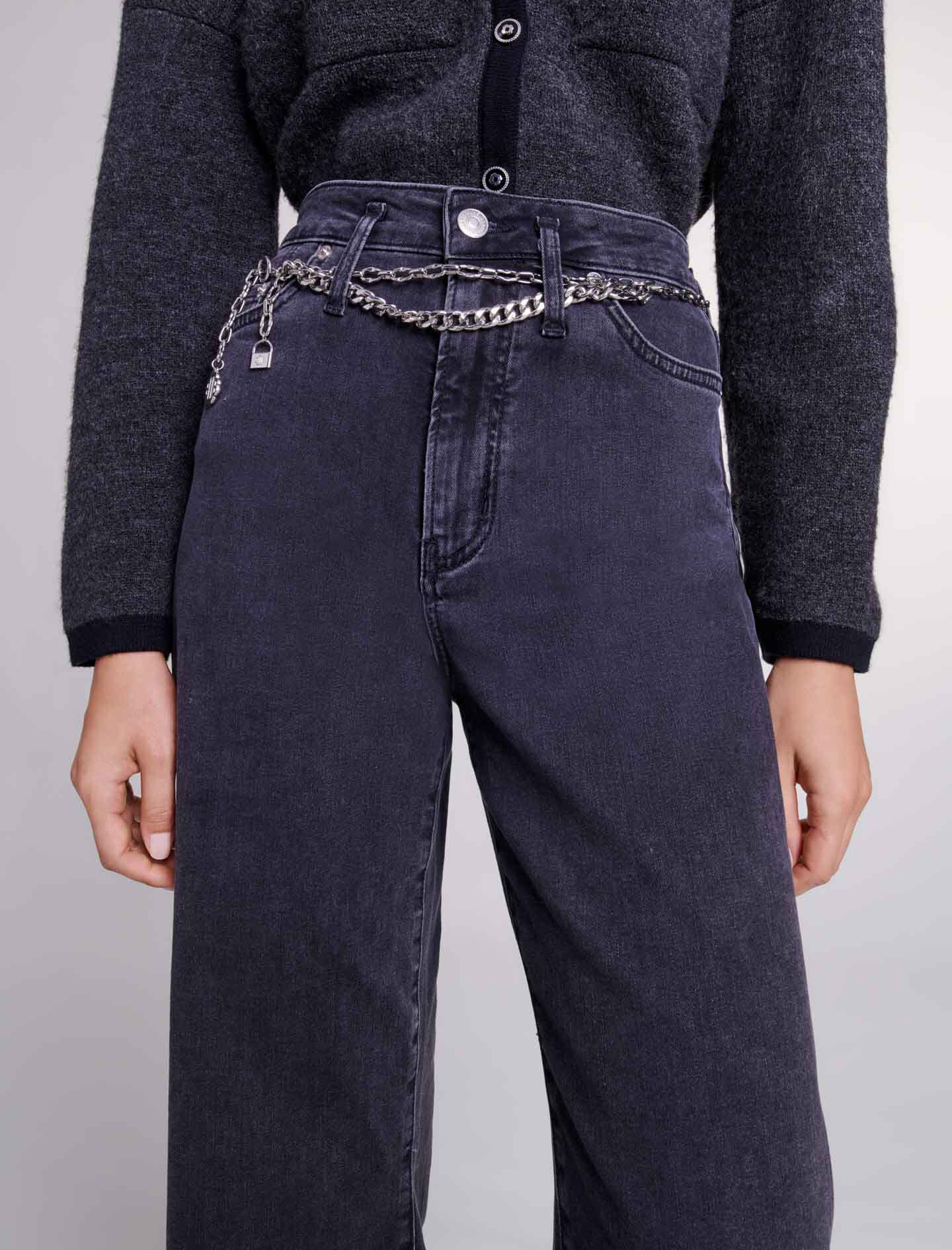 Jean baggy à ceinture noir-Negru