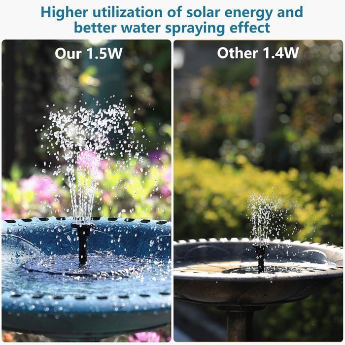 Bomba solar flotante para fuentes exteriores con 6 boquillas para bebederos de pájaros, estanques y piscinas - Muebles de jardín