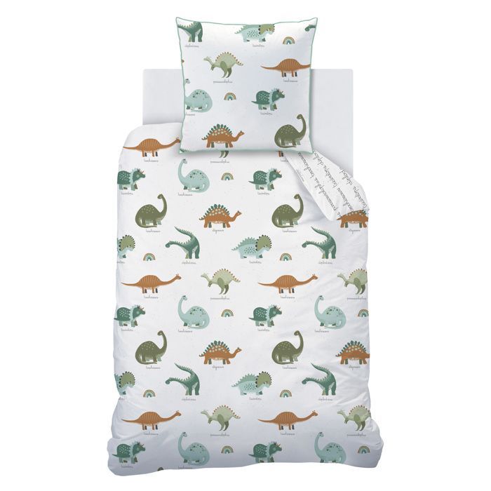 Juego de ropa de cama infantil 100% algodón - MATT & ROSE - DINOSAURIO - Blanco - 140x200+63x63cm