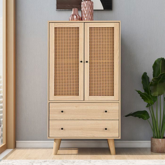 Kommode – NEXU – Skandinavisches Aufbewahrungsmöbel – Sideboard mit 2 Türen und 2 Schubladen – 60 x 40 x 120 cm – Holzfarbe