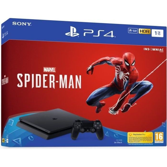 PS4 Slim 1TB Black/Jet Black Console + Marvel's Spider-Man - PlayStation Official