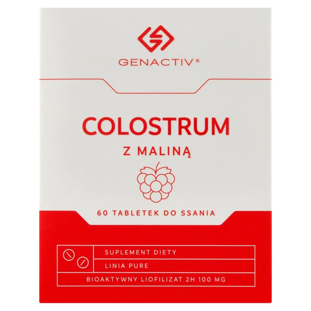 Genactiv Colostrum z Maliną Preparat wzmacniający odporność Tabletki do ssania