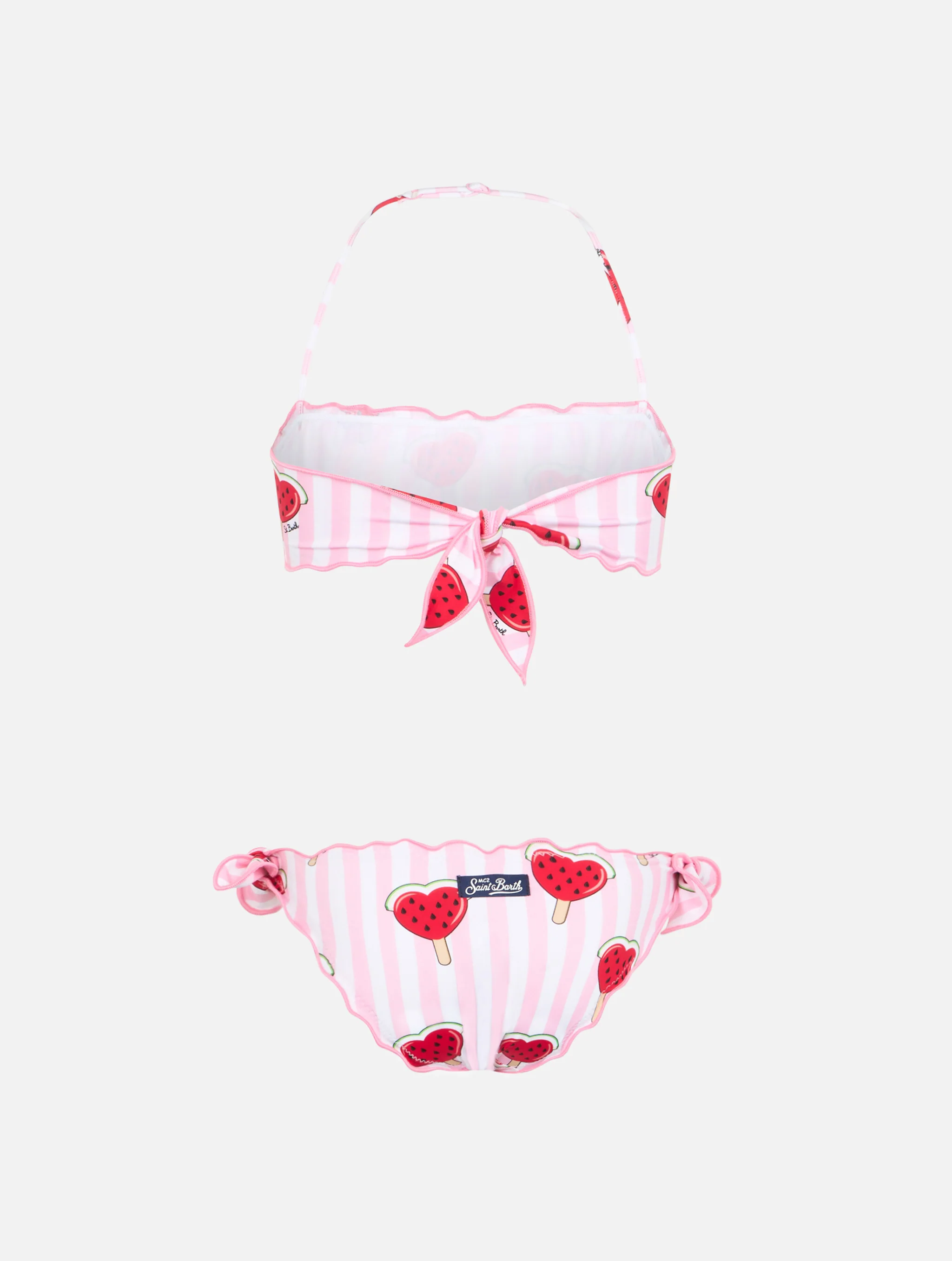 Emy klassisk bandeaubikini för tjejer med vattenmelon- och hjärtmönster
