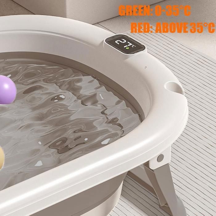 Bañera plegable MIPAN para bebés con cojín y termómetro - Bañera portátil para bebés - Bañera para bebés de 0 a 36 meses - Gris