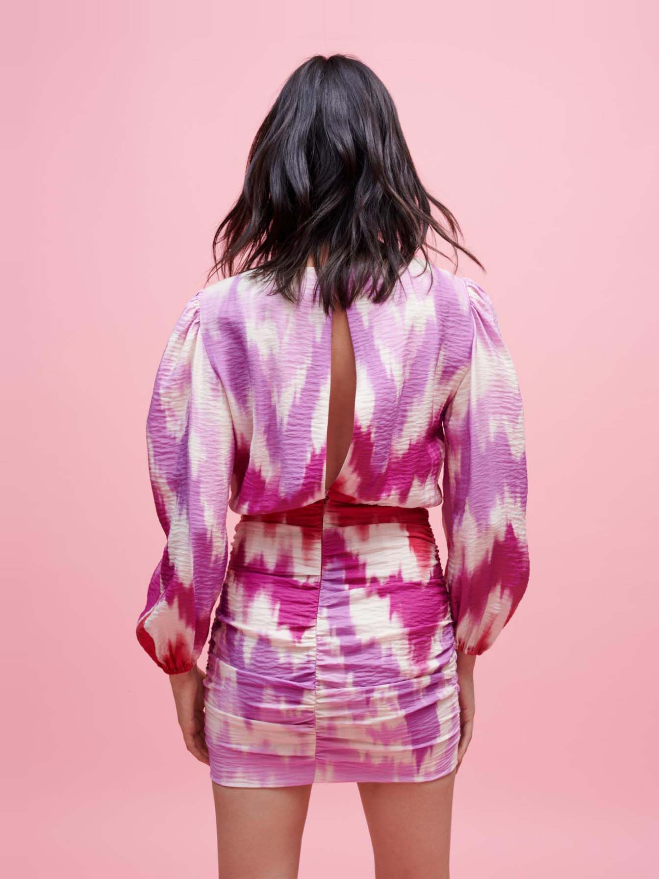 Jurk van viscose met tie-dye print - Fuchsia tie-dye
