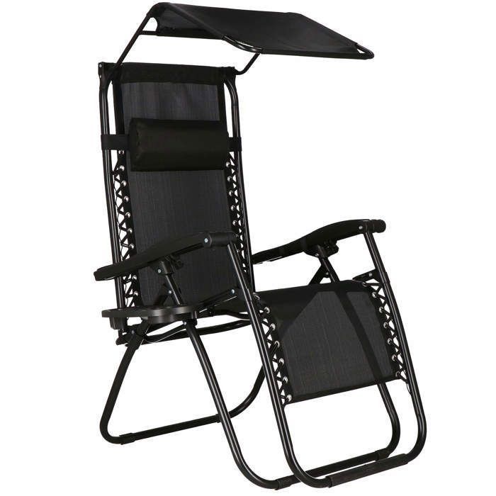 SPRINGOS Sonnenliege mit Sonnenschutz – Schwarz – 62 x 110 cm – Max. Belastung 130 kg – Gesamthöhe 112 cm