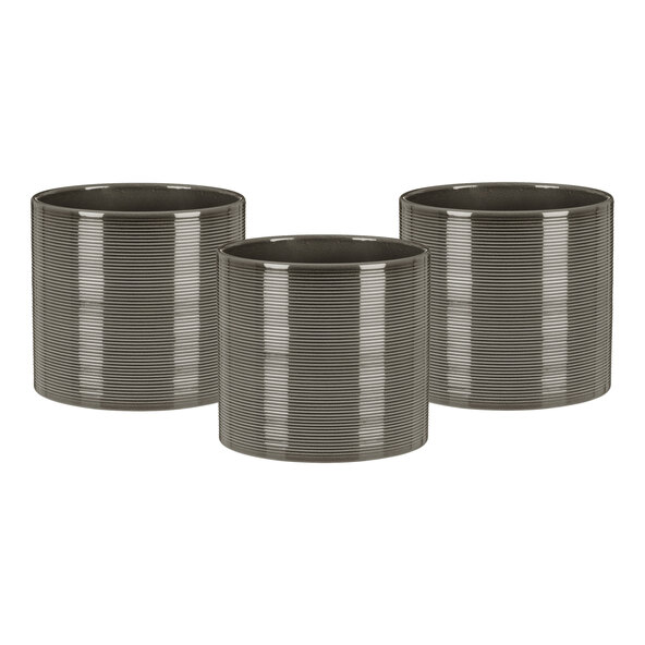 Ghiveci de flori din ceramică, set de 3, Ø 16 cm, sticlă gri