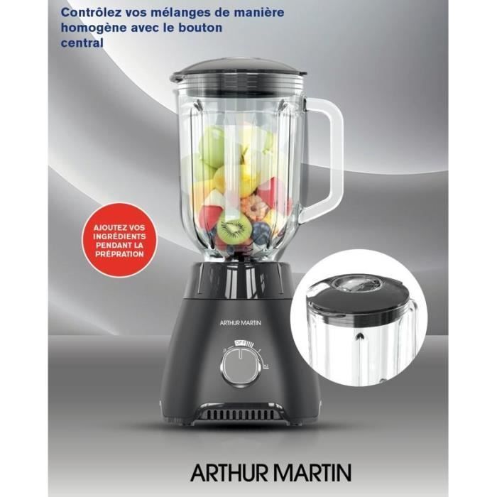 Liquidificador - ARTHUR MARTIN - AMPB40 - Tigela de vidro graduada de 1,5L - 400W - 2 velocidades + pulsar - Cinza