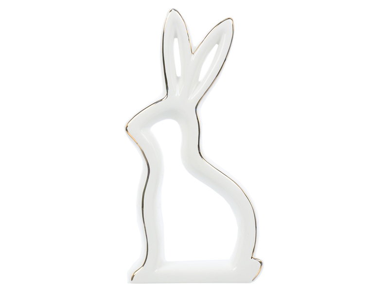 Figurka ceramiczna Zając 20 cm biało-złota
