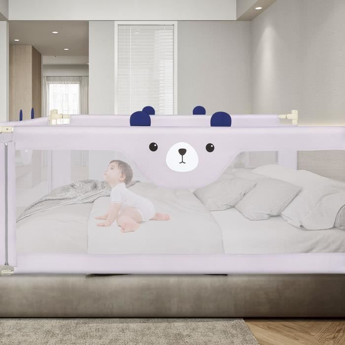 Willonin® Baby Safety Bed Rail, Breathable Mesh and Adjustable Height, Bear Pattern, 175x100x26 cm