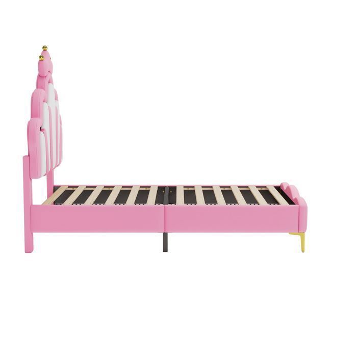 Letto per bambini - EIFSON - Letto da principessa 90x200 cm - Testiera regolabile - LED integrato - Rosa