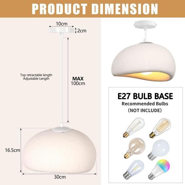 WOTTES Suspension Luminaire Moderne Créatif Blanc, Lustre Design Métal Vintage E27 Lampe 1pcs Ø30cm pour Cuisine Salle à Manger
