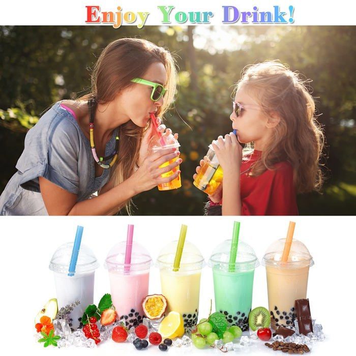 Cannucce per bubble tea, 8 pezzi, plastica resistente e riutilizzabile + 2 spazzolini per la pulizia, accessorio per cannucce per succhi/bibite, Cuneary