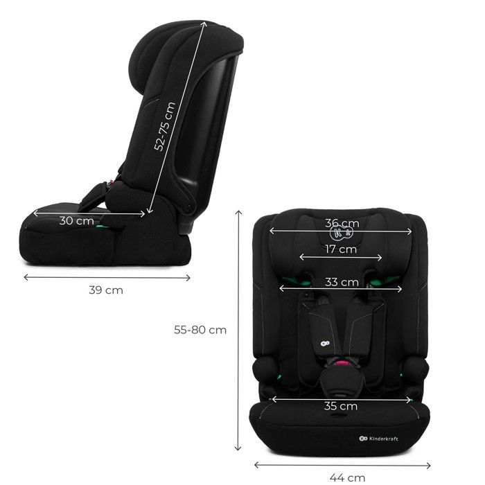 Seggiolino auto Kinderkraft I-COMFY 3 in 1 – 76-150 cm, R129, SPS, H-GUARD, regolazione in 10 posizioni, nero