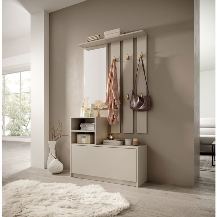 Entryway set with mirror - YESFIR - 85 cm - cashmere