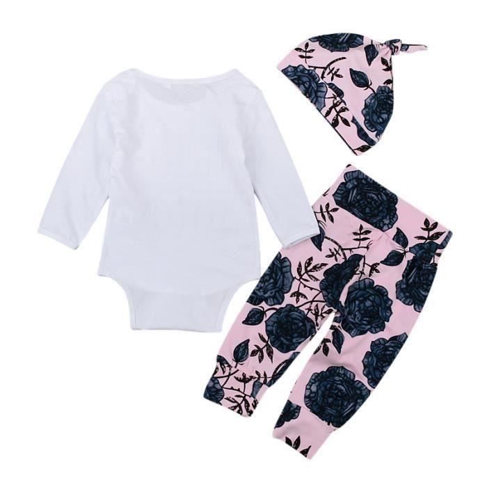 Baby Romper - FUNMOON - 3-Piece Set - Pink Flower - Cotton/Polyester - For Girls