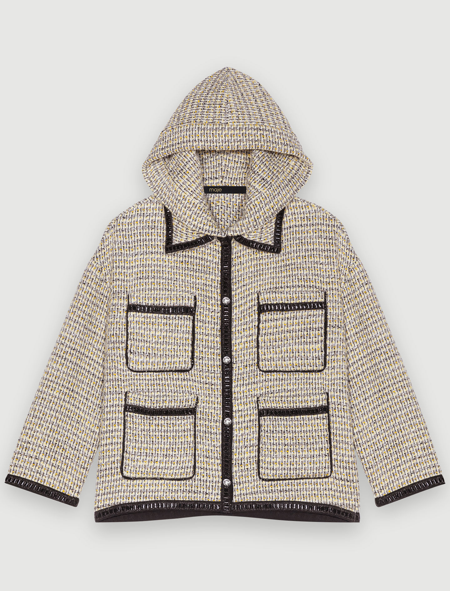 Palton cu glugă din tweed - Galben