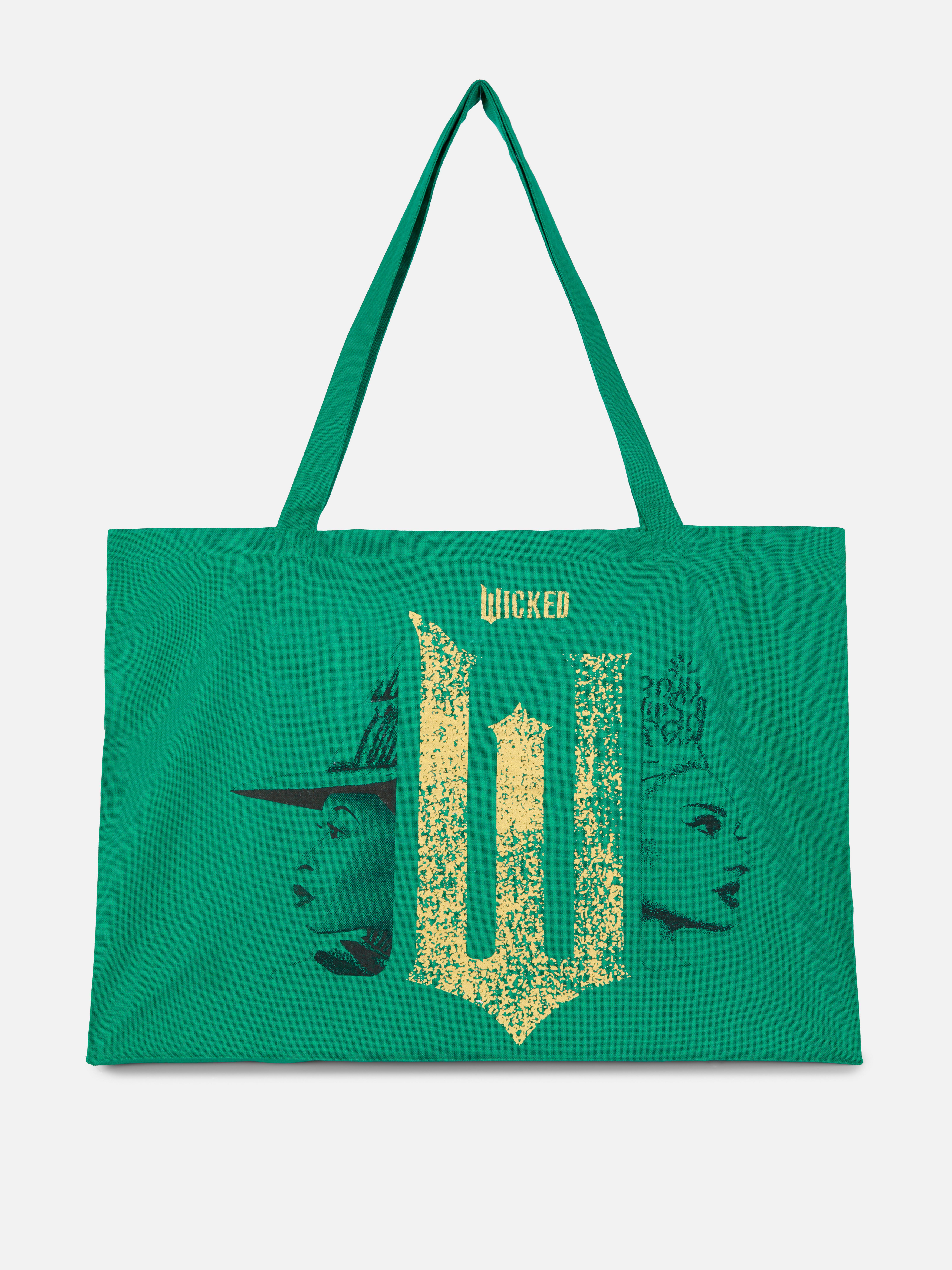 Geantă extra mare din pânză cu sigla Wicked x Primark. O geantă practică din pânză cu sigla Wicked The Movie pe față.