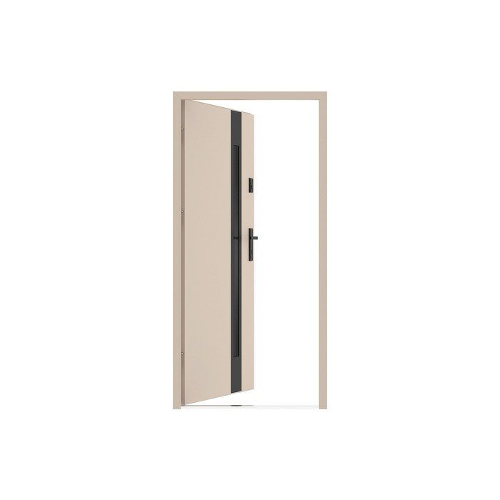 Porte d'entrée en acier pleine et inox H207 x L100 cm - verre fumé - beige et noir - épaisseur 55 mm - poussant gauche - BRAGA