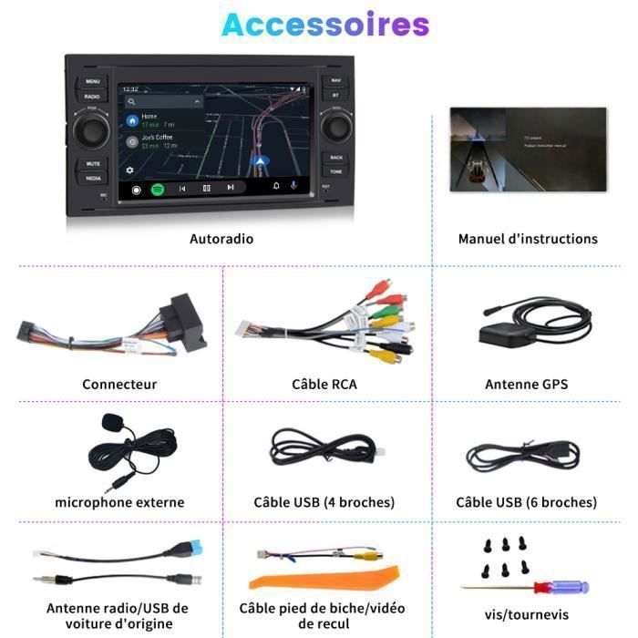 Autorradio AWESAFE Android 13 de 2 GB + 32 GB para Ford Focus C-Max F1esta (2005-2007) con pantalla táctil de 7 pulgadas, CarPlay y Android Auto.