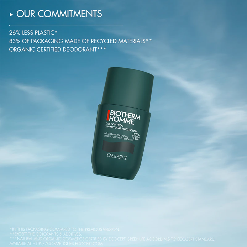Desodorante roll-on Biotherm Homme Day Control 24H com proteção natural