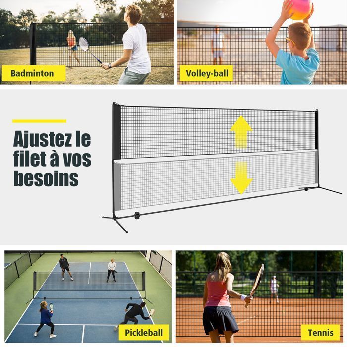 Red de bádminton portátil COSTWAY 420x102x89-155cm - Altura ajustable - 2 volantes - PE - Montaje en 5 minutos - Bolsa de almacenamiento - Negro