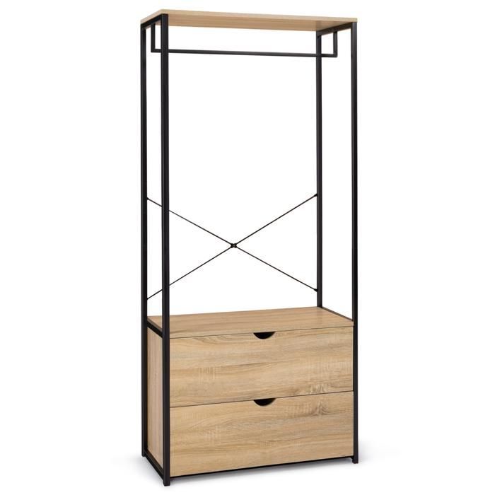 Armadio IDMARKET con 2 cassetti, larghezza 80 cm, design industriale DETROIT